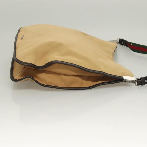 GUCCI Web Sherry Line Shoulder Bag Canvas Beige Silver Red 001 4306 Auth hk2865 - Picture 4 of 16